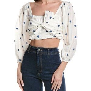 FARM Rio White and Blue Floral Top